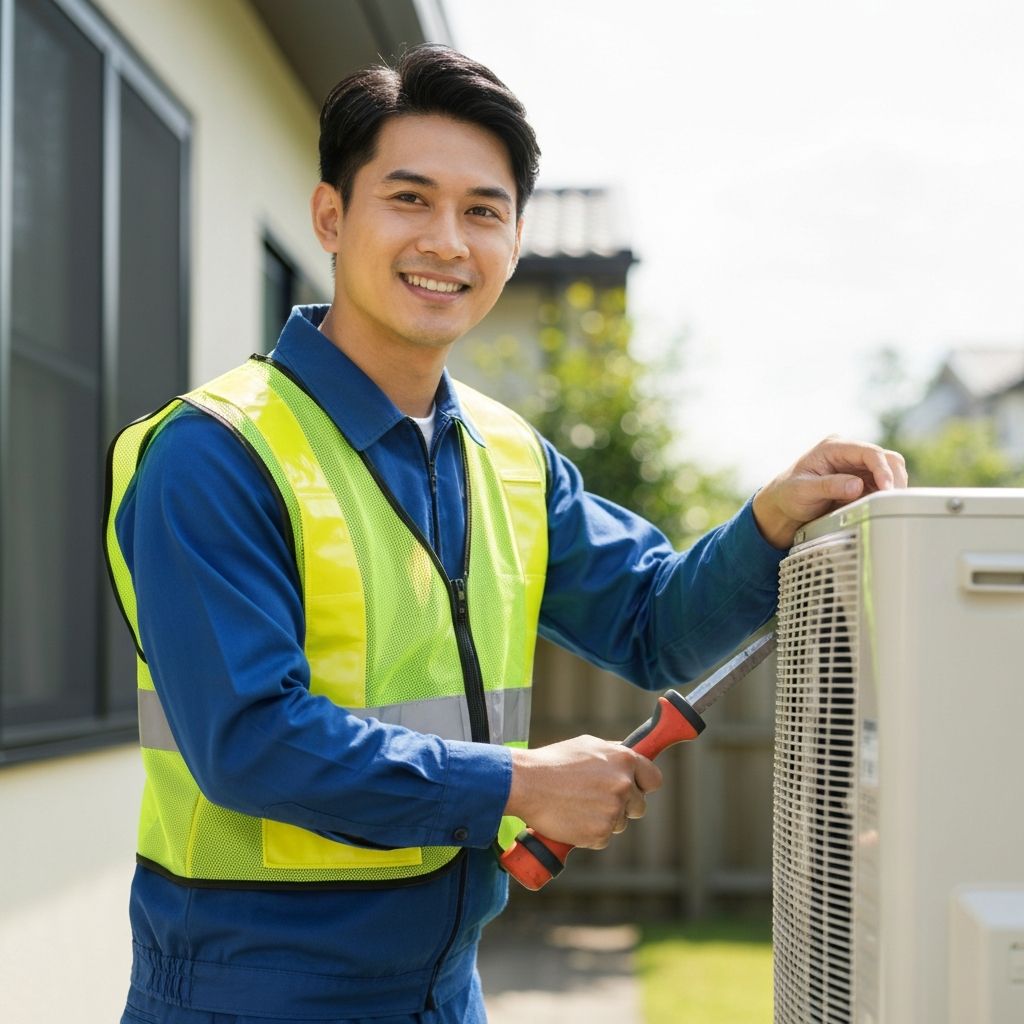 Professional HVAC technician performing maintenance